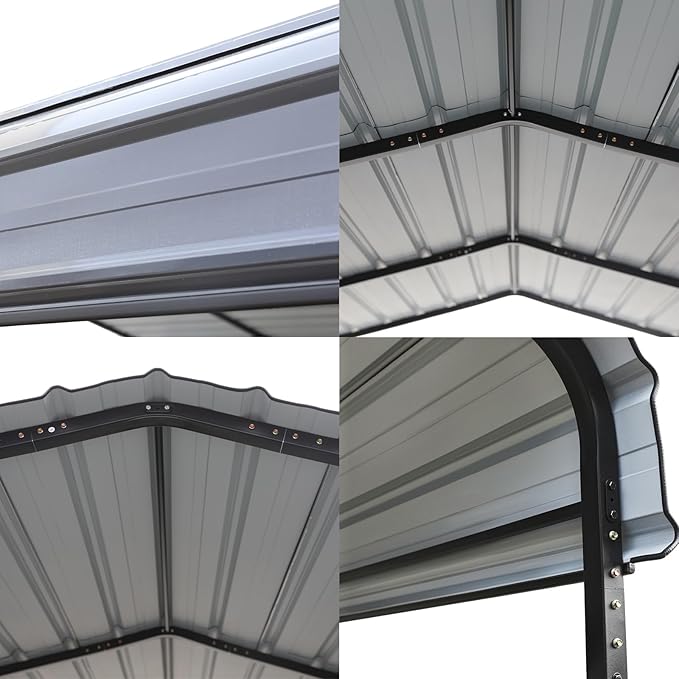 GREEN PARTY 10 x 15 ft Metal Carport Kits with Galvanized Steel Roof, Heavy Duty Metal Carport Canopy, Outdoor Car Tent Metal Garage Shelter for Car, SUV, Truck and Boats, Grey