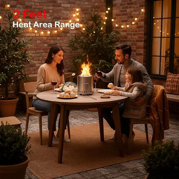 9.5 X 8.6 Inch Tabletop Fire Pit, VivaGarden Portable Firepit, Smokeless Table Top Firepit, Safe Burning Camping Stove, Fueled by Pellets or Wood, Forks, Mat & Travel Bag Included, Silver