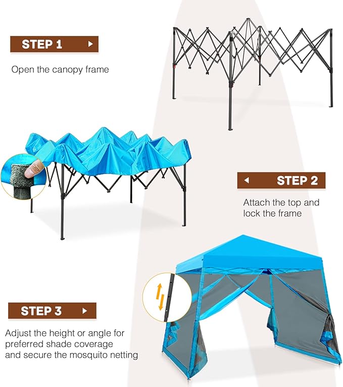 INTER HUT 10x10 Pop up Canopy Tent with Mesh Netting, Slant Leg Instant Screened House Gazebo, Light Blue