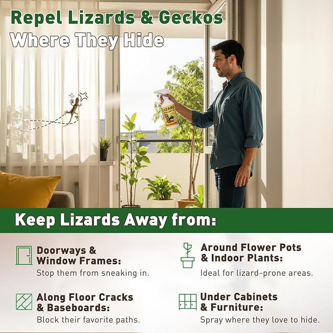 Lizard & Gecko Repellent Spray, 16 oz Plant-Based Spray, Safe for Home, Family & Pets, Repels Lizards and Geckos Naturally