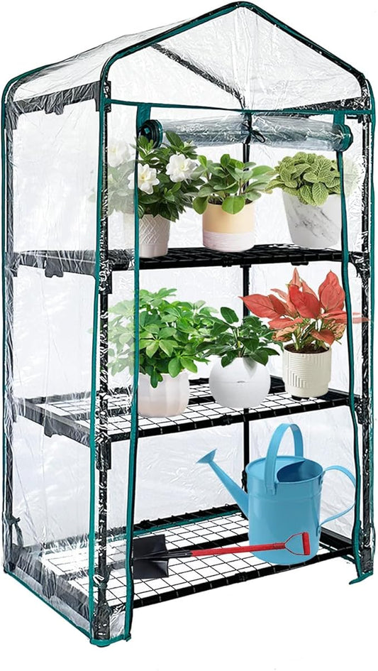 3 Tier mini Indoor Greenhouse Upgraded with Shelf Clips,27"x19"x50" Greenhouse for Indoors&greenhouses for Outdoors with PVC Cover and Roll-Up Zipper Door