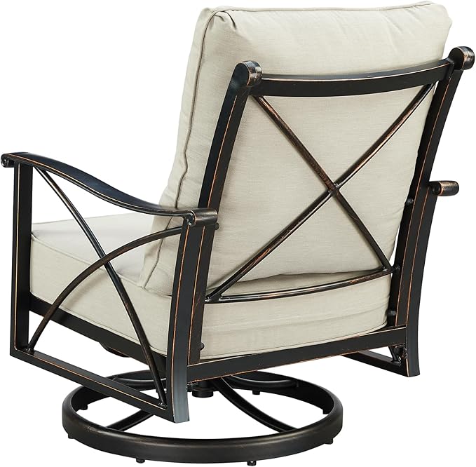 Oakland Living Pair of Black Aluminum Patio Deep Seating Swivel Rocker Club Chairs with Light Grey Cushions