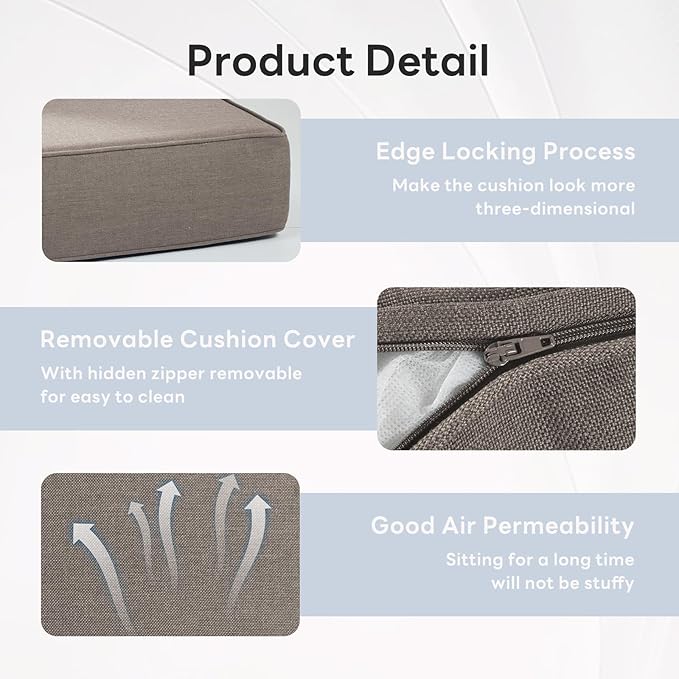 6 inches Thicker Outdoor Chair Cushions Set- 24" *24" *6" Waterproof Patio Furniture Cushions with Removable Cover, 28D High Density Sponge Filling Thicken Outdoor Patio Cushions - Grey