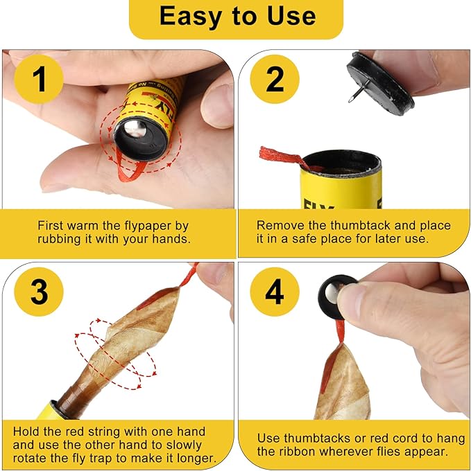 30 Rolls Fly Strips Traps for Home, Sticky Strips, Fly Paper Tape Catcher Ribbon for Gnat Fungus Fruit Flies