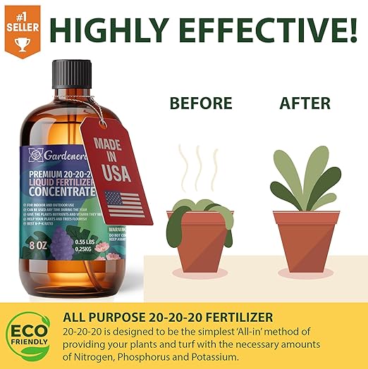 𝐏𝐑𝐎𝐅𝐄𝐒𝐒𝐈𝐎𝐍𝐀𝐋 All-Purpose 20-20-20 Liquid Fertilizer Spray for Lawns, Grass, Plants, Vegetables, Fruits & Flowers | 20-20-20 Liquid Fertilizer for Indoor and Outdoor Plants (32 OZ)