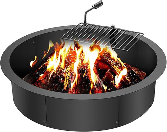 VEVOR Fire Pit Ring, Fire Pit Insert with Barbecue Fire Ring, 35-in Outer/31-In Inner Diameter, 8.5in Height, Carbon Steel Liner DIY Campfire Ring Above/In-Ground, for Outdoor Camping, Bonfires