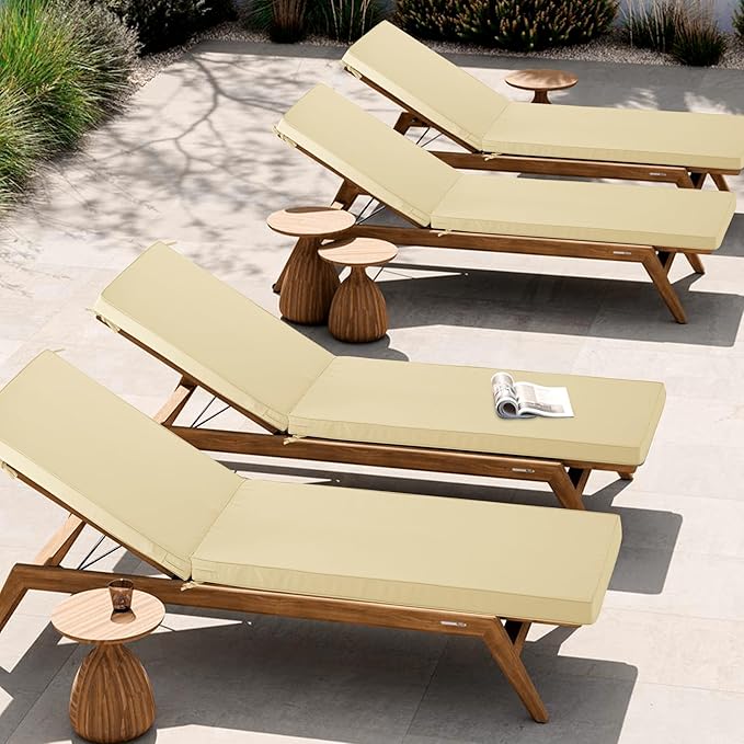 Chaise Lounge Cushion Outdoor, Waterproof and Stain-Resistant Lounge Deck Reclining Chair Cushions for Patio Furniture Lawn Pool Resort Hotel, 72x21x3 Inch, Set of 4, Beige