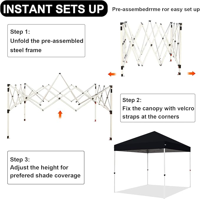 Northroad 8X8 FT Pop Up Canopy, Outdoor Instant Canopy Tent w/Carrying Bag, Portable Gazebo Shelter for Wedding Party,Commercial Event,Patio,Garden,Beach -Black