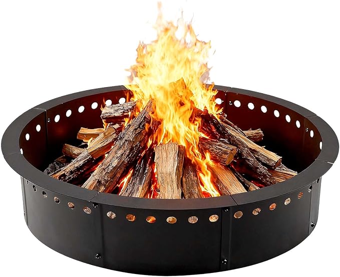 36 Inch Fire Pit Ring Smokeless, 40'' Outer Wood Burning Bonfire, Heavy Duty Solid Steel Round Fireplace, Rust-Proof, DIY Campfire Ring, Outdoor Above or In-Ground, for Patio, Camping, Yard
