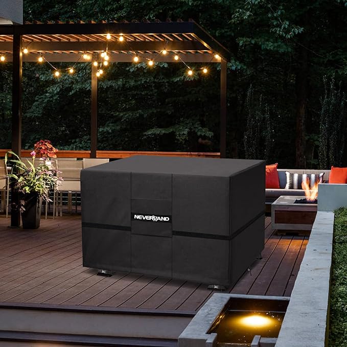 NEVERLAND Fire Pit Cover Square 32 Inch - Heavy Duty 600D Oxford Fabric, 100% Waterproof Outdoor Gas Fire Pit Table Cover for 28-32 Inch, 32"L x 32"W x 24"H with Buckle Straps & Air Vent, Black