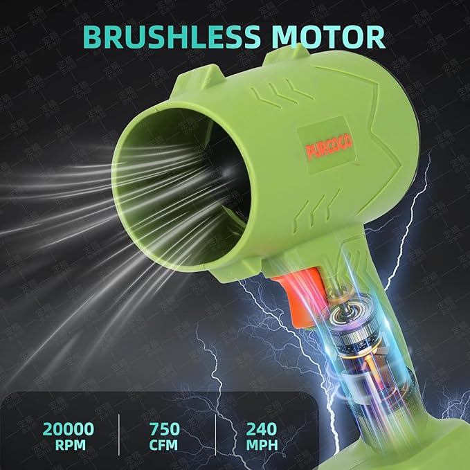 Purcoco Cordless Leaf Blower Dust Cleaner Handheld Electric Air Duster Jet Dry Mini Blower Turbo Fan for Cars Computer Lawn Care, Patio Cleaning by 2PCS Batteries (Green)