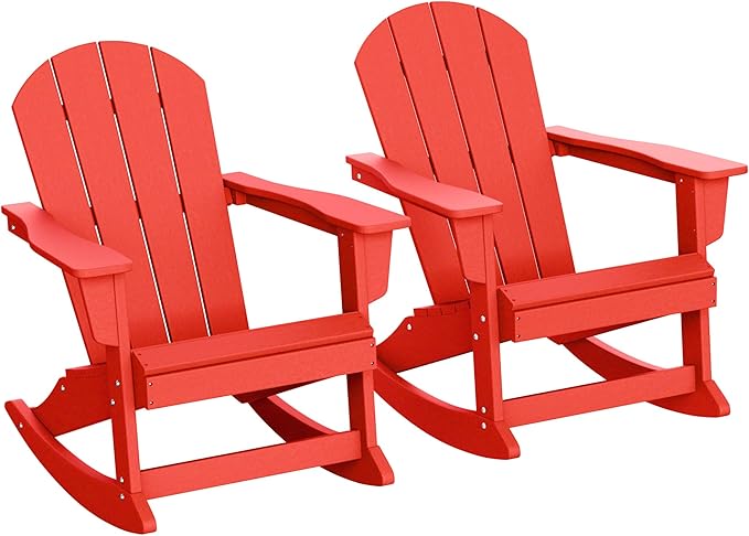 WestinTrends Malibu 2 Piece Set Outdoor/Patio Poly Adirondack Rocking Chairs (2 Seater), Red
