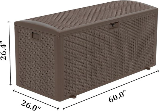 TARKARI Premium Pro Edition 180 Gallon Lockable Resin Deck Box, Waterproof & UV-Resistant Outdoor Storage Box for Outdoor Cushion Storage, Garden Tools & Pool Accessories Storage, Brown