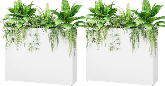 Stoog 38" Large Planters for Outdoor Plants Set of 2, Rectangular Metal Planter Box with Removable Insert Shelf, Ideal for Plants, Flowers, Vegetables, Garden, White