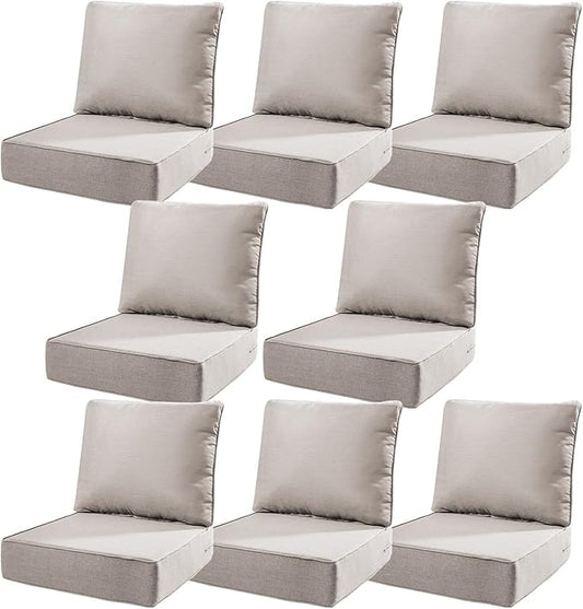 6" Thick Outdoor Cushions 22x24x6, 8-Set Deep Seat Patio Cushions with Removable Cover, Waterproof & Fade Resistant Replacement for Wicker Chair, Loveseat, Sofa - Beige