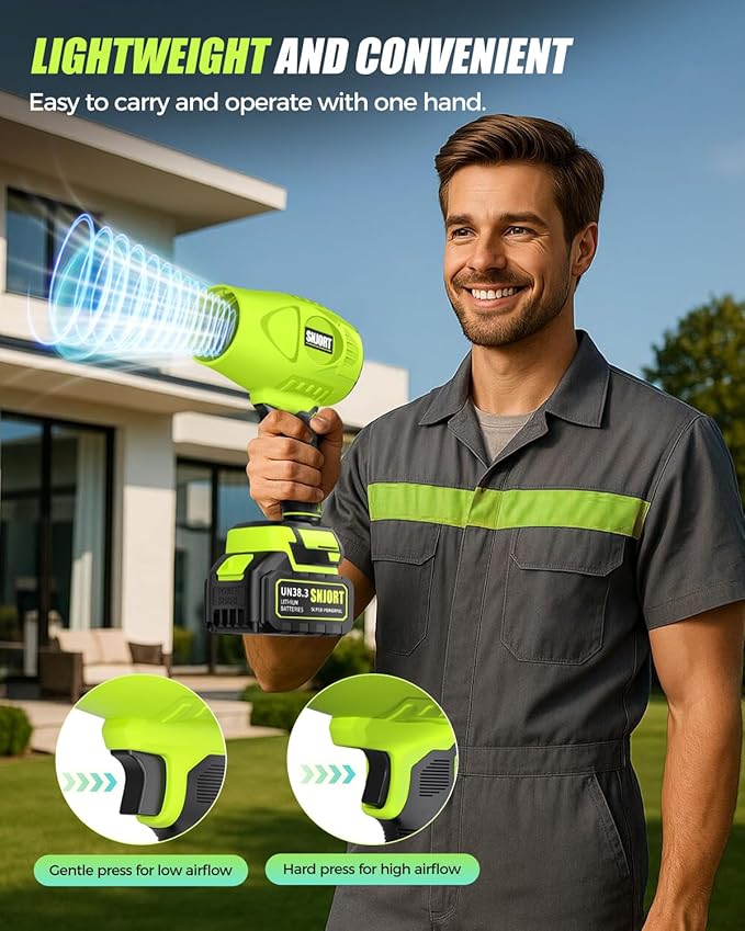 SNJORT Leaf Blower Cordless with Battery and Charger, 980,000 RPM, Extended Nozzle, Lightweight Handheld Design,Blower for Lawn Care, Patio，Birthday Gifts for Men Dad Husband（Moss Green