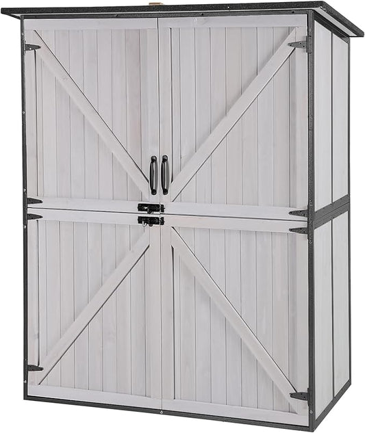 Aivituvin Outdoor Storage Shed Upgraded with Strong Metal Frame Garden Tool Shed Storage House Cabinet with Adjustable Shelfs and Wooden Floor 4.6 x 2.42FT (Off-White)