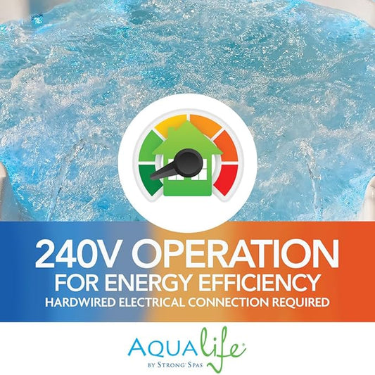 Surfaces Outdoor Hot Tub, Fits 4 Adults, 36 Jets, Double Lounger Seat Spa, Bluetooth, LED Lights, Cover Included, Wellness Tool, Aqualife by Strong Spas
