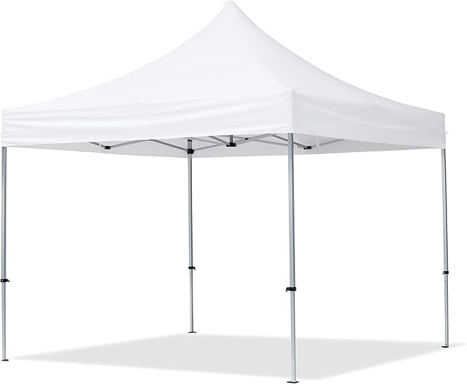 TOOLPORT 10x10 ft PES 700 Pop up Canopy Tent Economy Aluminium 1.3 in., incl. 2 Sidewalls with Panorama Windows, White