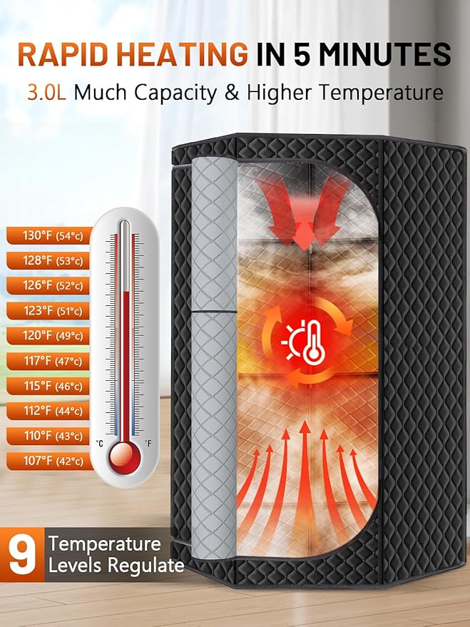 Portable Sauna Box for Home, Personal SPA Steam Sauna with 10 Min Fast Heating & 9 Levels Heat, Warm Sauna Tent with 3L/1200W Steamer, Folding Chair, Remote Control for Body Relaxation
