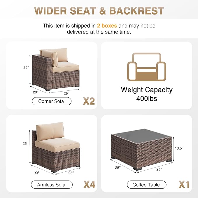 Aoxun Patio Furniture Sets, 7-Piece Outdoor Patio Furniture with Thick Cushions, Wicker Outdoor Conversation Set Sectional Sofa for Backyard, Poolside, Garden
