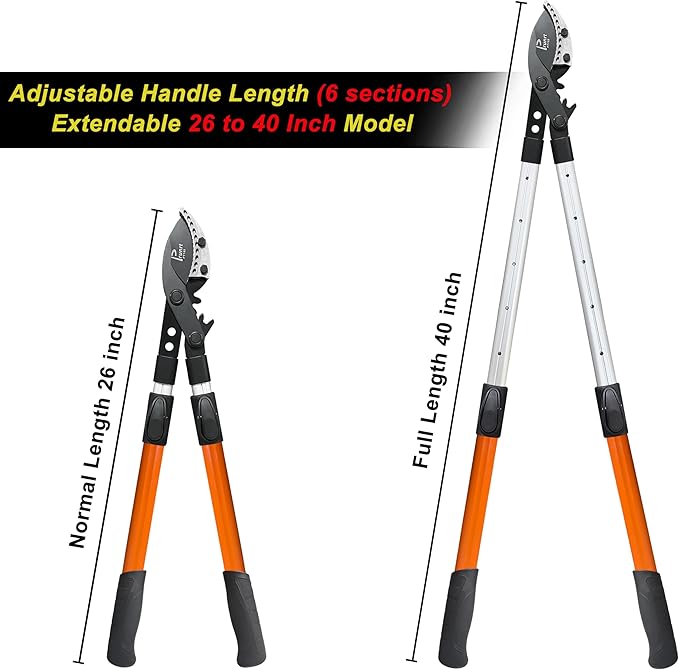 Prunrt Loppers for Tree Trimming Heavy Duty, 26-40 Inch Handle Telescopic Tree Trimmer, Sync Drive Leverage Pruner, 2 Inch Branch Cutter