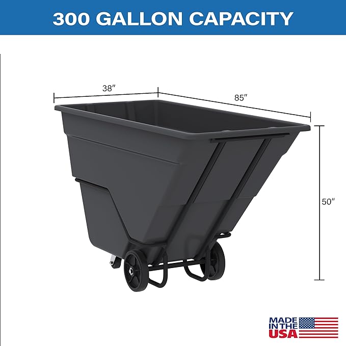 Akro-Mils 77710BLACK Akro-Tilt Heavy-Duty 1.5 Cubic Yard Plastic Truck Utility Cart, Loads up to 2000 lbs., 300 Gallon Capacity, Black