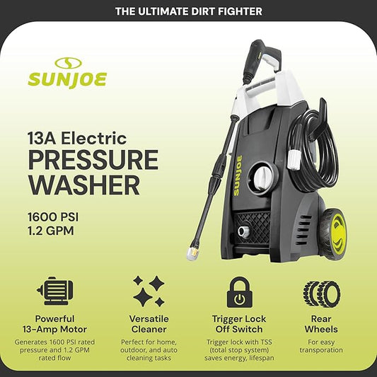 Sun Joe SPX1000 11-Amp Electric Pressure Power Washer, 1600 PSI (PWMA Certified), 1.1 GPM