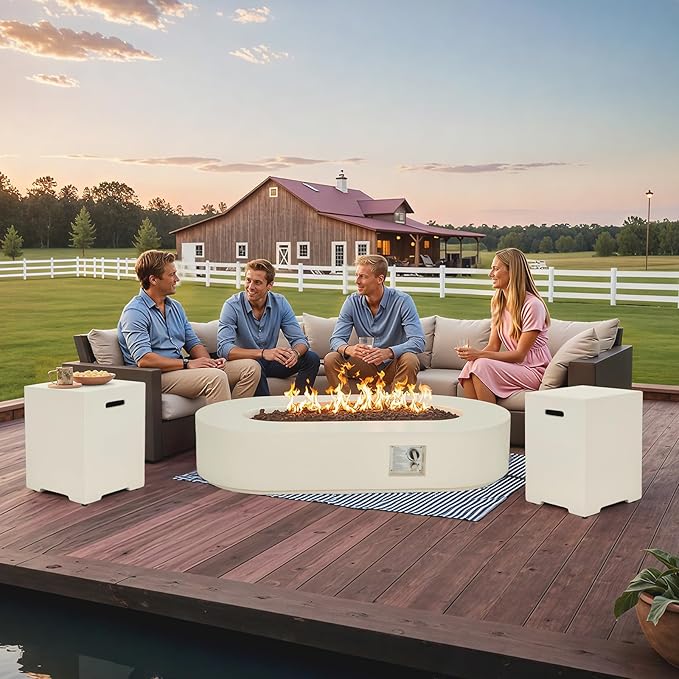 ECOTOUGE Modern Propane Tank Cover, 20 lb Tank Cover Table for Fire Pit Table, Gas Tank Storage Box with Side Handles, Hose Hole, Propane Tank Hideaway, Dual Function for Side or End Table, Beige