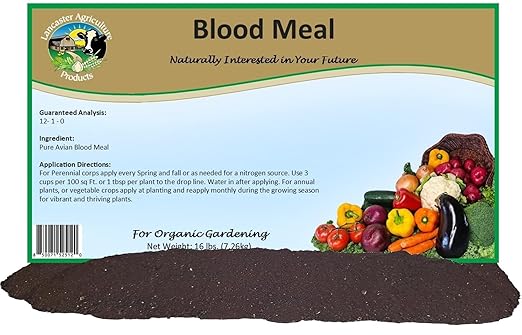 Blood Meal Fertilizer 16 Pounds - Premium Nitrogen Source for Enhanced Plant Growth and Soil Enrichment - Suitable for Vegetables, Flowers, and Shrubs - Lancaster Agriculture Products