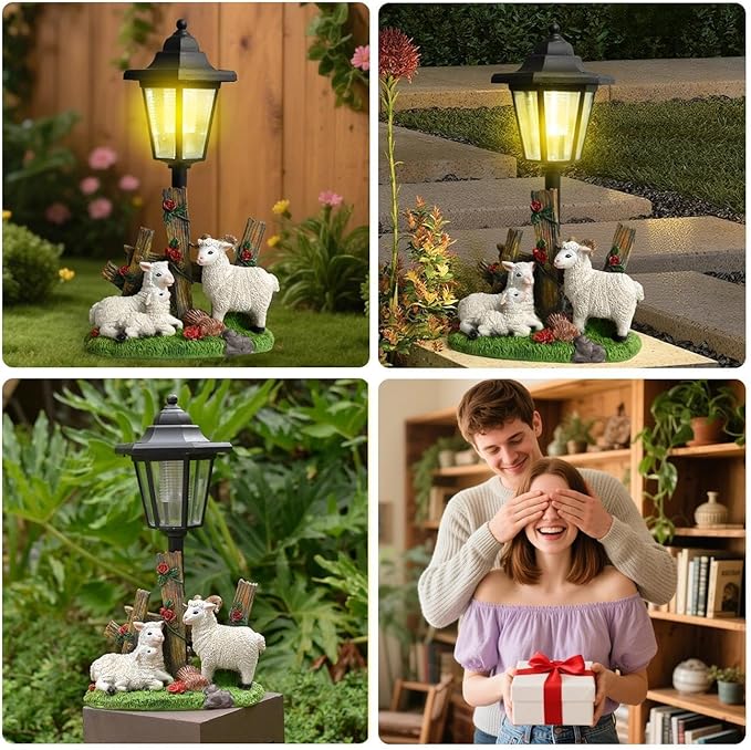 LINZHEN Solar Garden Statue Outdoor Sheep Figurine with Lights Decor for Porch Yard Decorations Women Homes Sculptures Statues Lamp