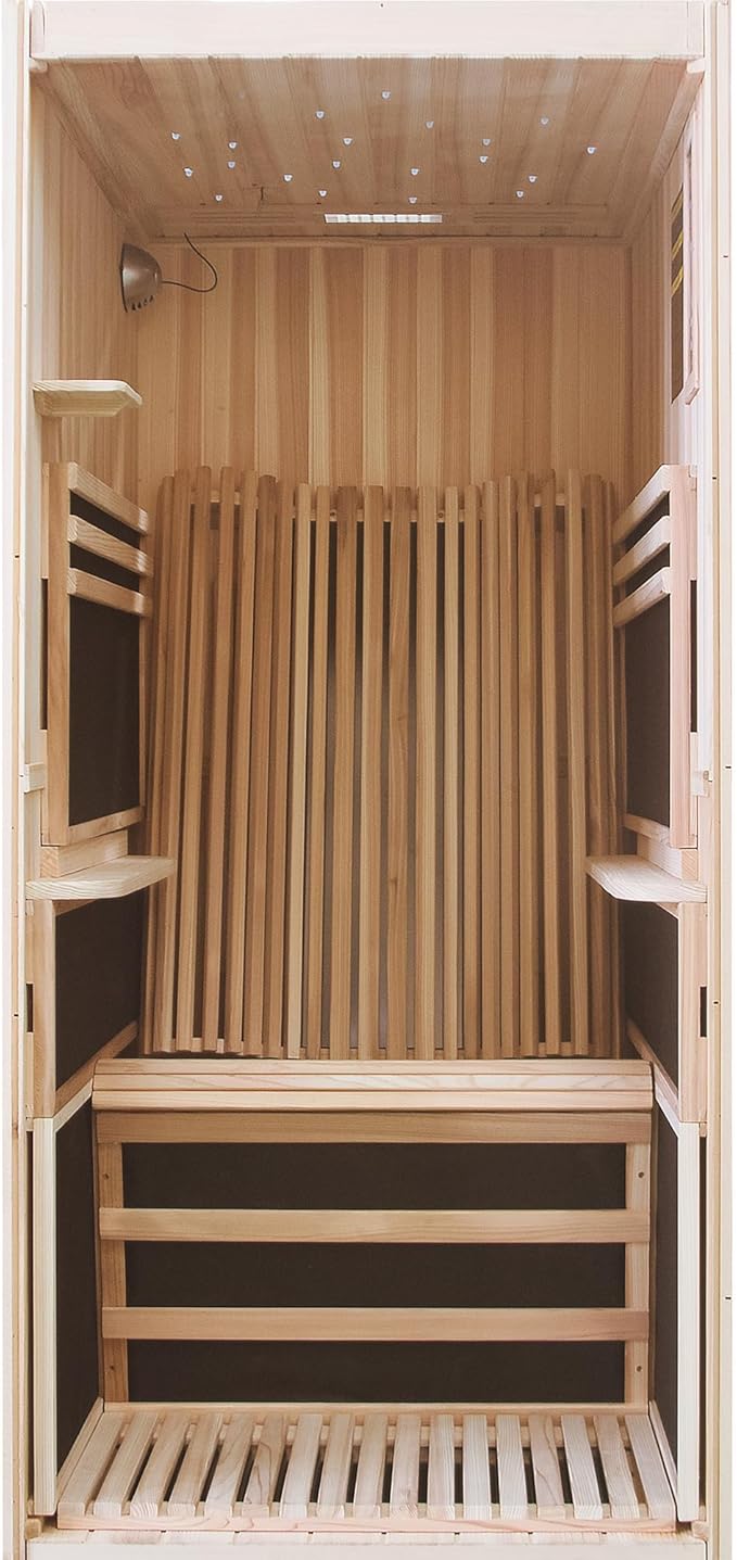 Infrared Sauna Home Traditional Sauna for Home Low EMF 1100W for 1 Person Relaxing Backboard with Control Panel, Bluetooth Speaker, Reading Lamp,Top Starry Sky (Ameican White Oak, 48"×33”×70“)