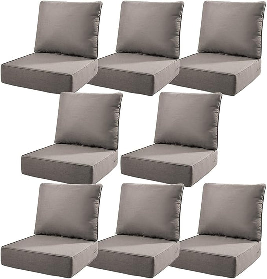 6" Thick Outdoor Cushions 22x24x6, 8-Set Deep Seat Patio Cushions with Removable Cover, Waterproof & Fade Resistant Replacement for Wicker Chair, Loveseat, Sofa - Grey