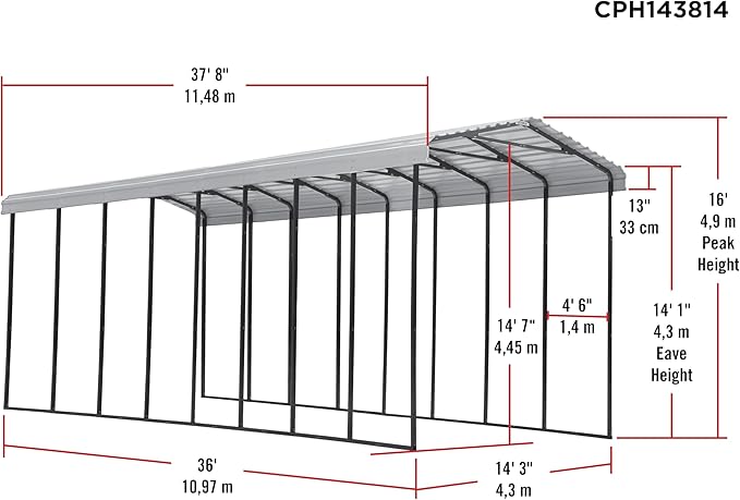 Arrow Carports Galvanized Steel Carport, RV Metal Carport Kit, 14' x 38' x 14', Eggshell