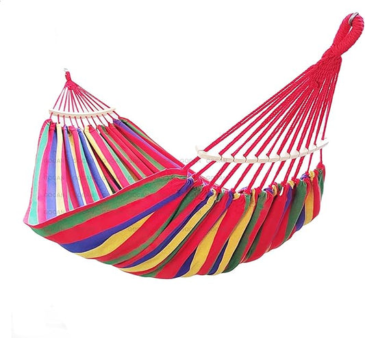 GOCAN Double Hammock 2 Person Extra Large 220x160cm Total Length 330cm Load 500lb Canvas Cotton Hammock for Patio Porch Garden Backyard Lounging Outdoor and Indoor with Removable Spreader bar