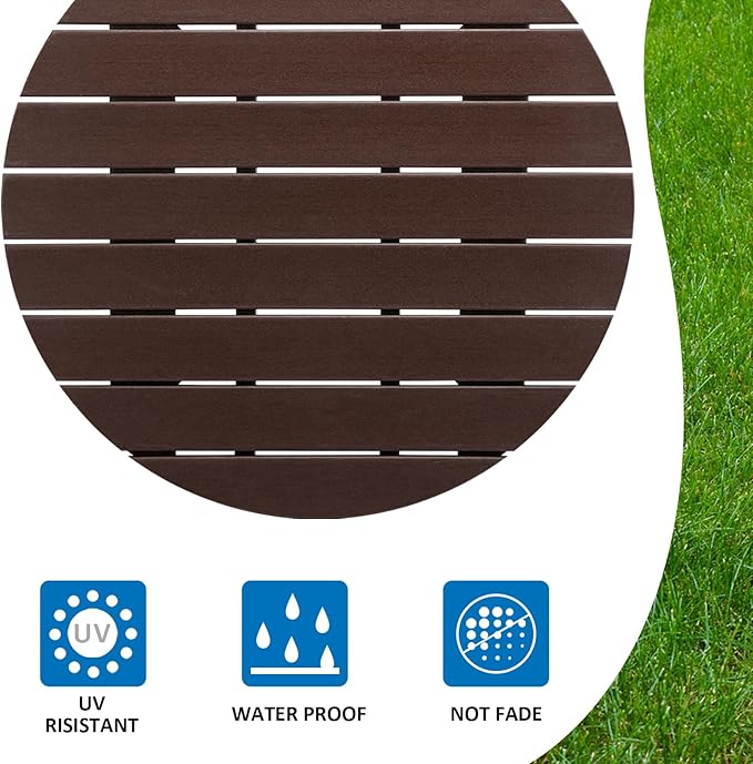 MINPINSER Outdoor Round Coffee Table, Adirondack Patio Coffee Table, Outdoor Large Side Table for Balcony Lawn (Brown)