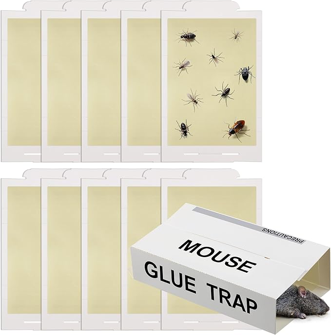 Qualirey 10 Pack Sticky Mouse Traps, Pro Strength Mouse Glue Board Indoor for Home, Glue Traps for Mice and Insects, Peanut Butter Pre-Scented and Non Toxic,Indoor Pest Control, 8 X 5.5 Inch
