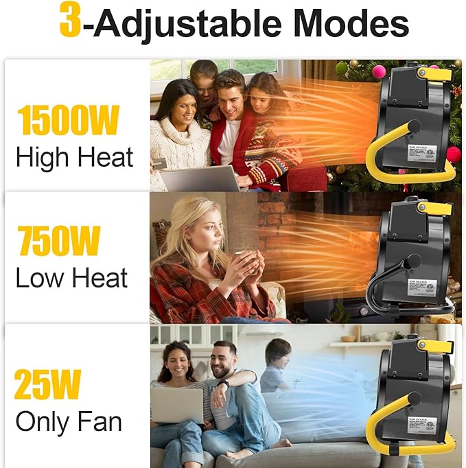1500W Portable Garage Heater, Electric Outdoor Heater with Fast Heating & Overheat Protection, Patio and Greenhouse Space Heater for Indoor or Outdoor Use（Yellow）