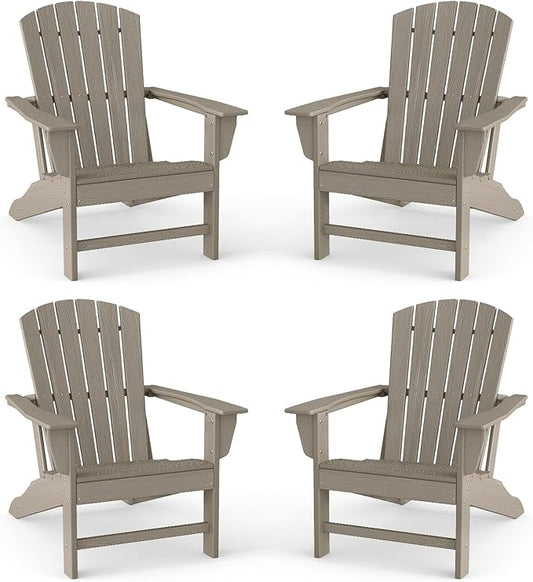 BRIOPAWS Adirondack-Chairs-Set of 4 | HDPE Plastic | Fire Pit Chair | Oversized | Wood Grain | All Weather | for Deck Outdoor Poolside Campfire