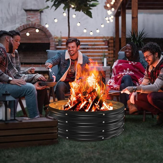 36 Inch Round Galvanized Fire Pit Ring/Fire Ring - Foldable and Perfect for Outdoor Gatherings and Campfires in The Yard/Garden/Park/Beach (Black+Gray, 3 FT Diameter+1 FT Tall)