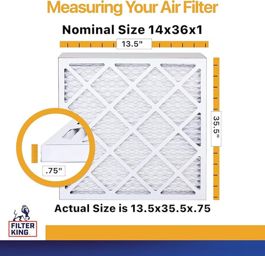 Filter King 14x36x1 Air Filter | 4-PACK | MERV 13 HVAC Pleated A/C Furnace Filters | MADE IN USA | Actual Size: 13.5 x 35.5 x .75"