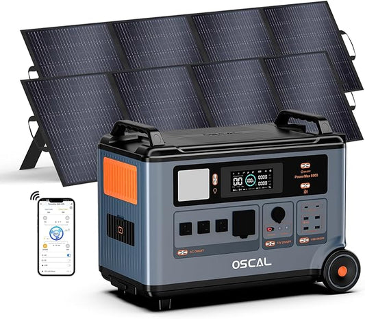 OSCAL PowerMax 6000 Solar Generator with 2×200W,120V/240V Split Phase Voltage 6000W AC Outlets (9000W Peak), 2200W AC Charging/2400W Solar Charging, Emergency for Home power