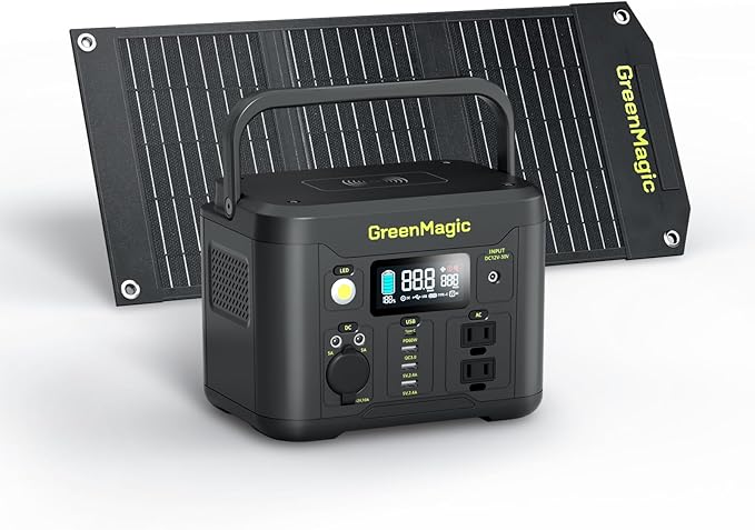 Portable Power Station 330W with 20W Solar Panel, Solar Generator Fast PD Output 227Wh Lithium Battery, Solar Powered Power Bank 120V Pure Sine Wave AC Outlet for Camping, Travel, Home Blackout