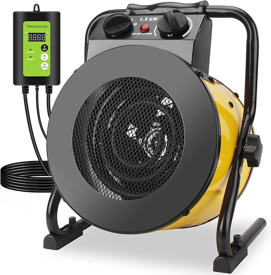 Greenhouse Heater with Digital Thermostat - 1500W Portable Outdoor Heaters for Green House, Fast Heating, Overheat Protection, Space Heaters for Greenhouse, Grow Tent Heater (Gold)