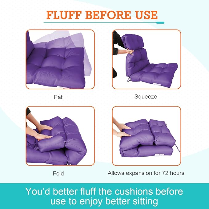 EAGLE PEAK Tufted Outdoor/Indoor High Back Patio Chair Cushions, Set of 2, 46'' x 22'', Purple