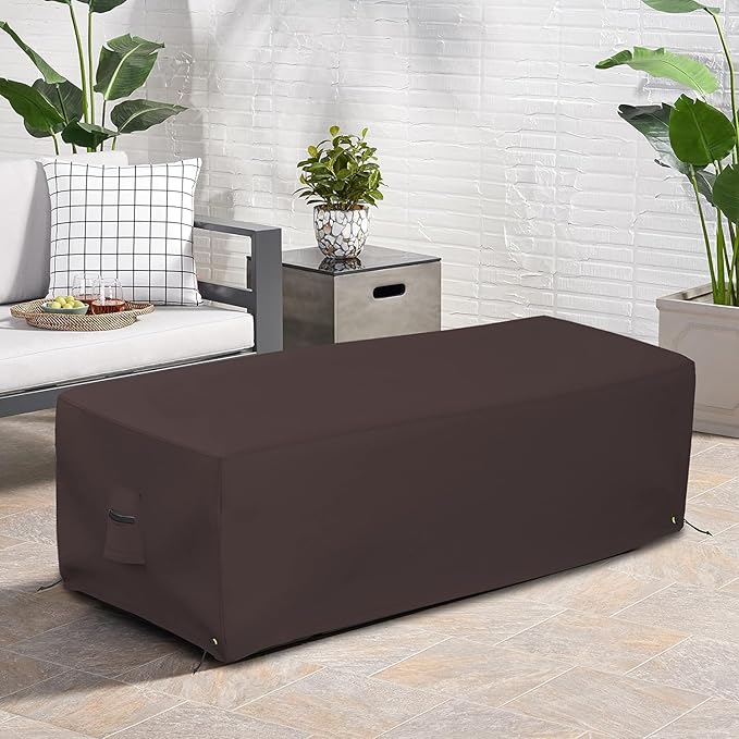 Covers & all Outdoor Rectangular Fire Pit Cover, Rectangle Heavy Duty18 Oz Waterproof UV & Weather Resistant, for Patio Lawn Garden Outside, Air Vents & Drawstrings (48"L x 25"W x 18"H, Coffee)