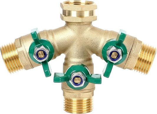 STYDDI Full Flow 3-Way Garden Hose Splitter, Solid Brass High Volume 3 Way Hose Splitter Valve with Metal Handle, Heavy Duty High Flow Spigot Splitter with Shut off Valve, 3/4 Inch Garden Tap Splitter