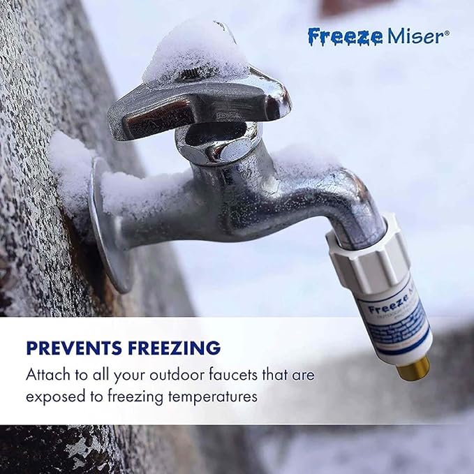 Freeze Miser Outdoor Faucet & Spigot Freeze Protection – Patented Valve Shield, Activates at Water Temperature Below 37°F/3°C – Durable Winter Cover Alternative – Quick Install, Saves Water – 1 Pack