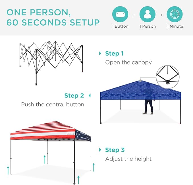 Best Choice Products 8x8ft 1-Person Setup Pop Up Canopy Tent Instant Portable Shelter w/ 1-Button Push, Case, 4 Weight Bags - American Flag