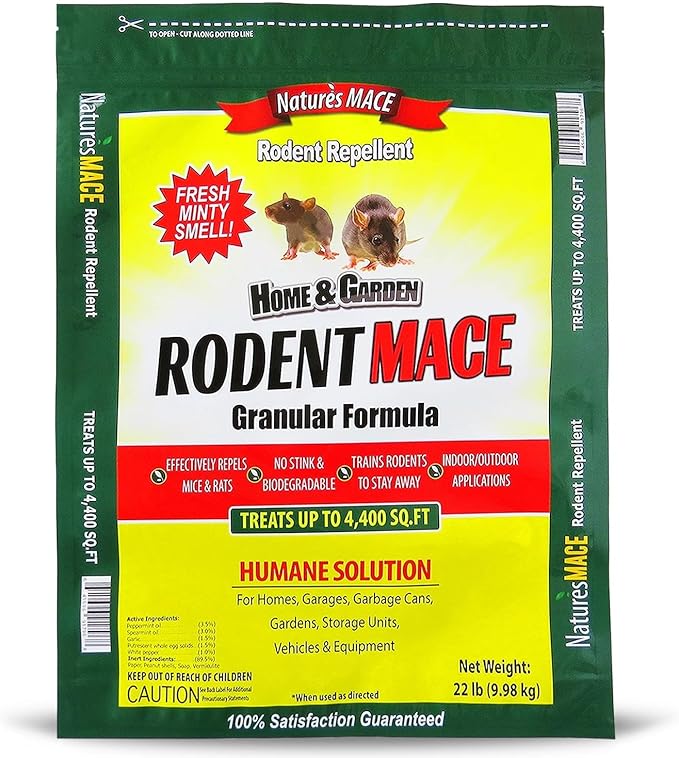 Nature’s MACE Rodent Repellent 22lb, Rodent Repellent Granules for Indoor & Outdoor, Mouse and Rat Prevention, for Garage, Attic, Kitchen, Car, Peppermint Oil Blend, Safe to Use, Covers 4,400 Sq Ft